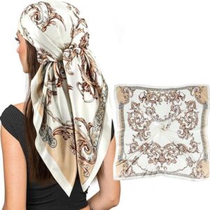 Home silk satin scarf for women stylish fashion bandanas, head wrap shawl square neck hijab, lightweight hair scarves for office travel wear