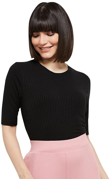 women's polyester regular fit solid round neck knitted top women's polyester regular fit solid round neck knitted top